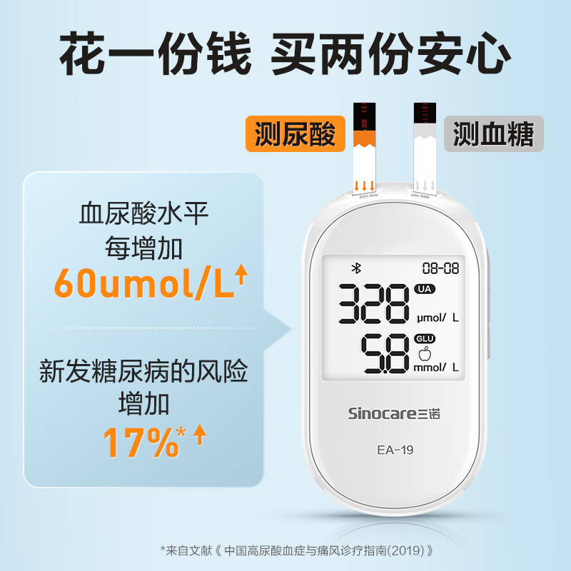 國家補貼：三諾 EA-19尿酸測試儀血糖儀一體機檢測儀家用醫用級高精準測尿酸的儀器