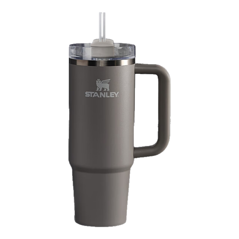 STANLEY巨無霸吸管杯水杯保溫杯大容量辦公車載不銹鋼杯子887ML-煙灰