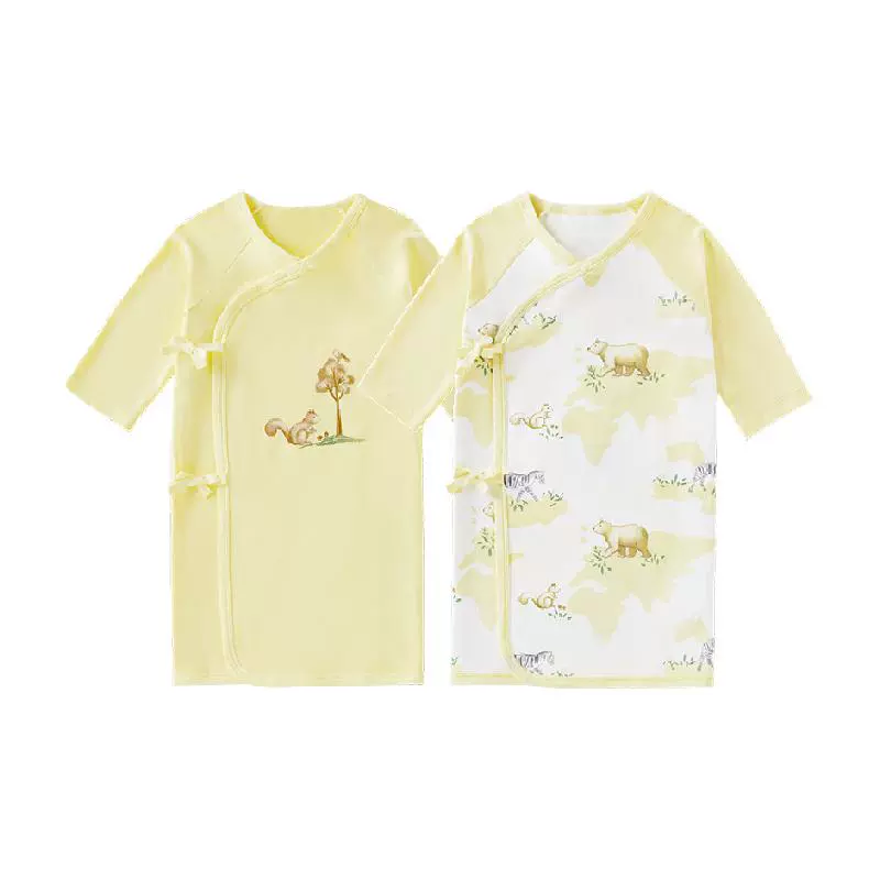 全棉時代 新生嬰兒睡衣春裝男女滿月寶和尚服連體衣服嬰幼兒和袍 日光黃+萌星空黃 66cm