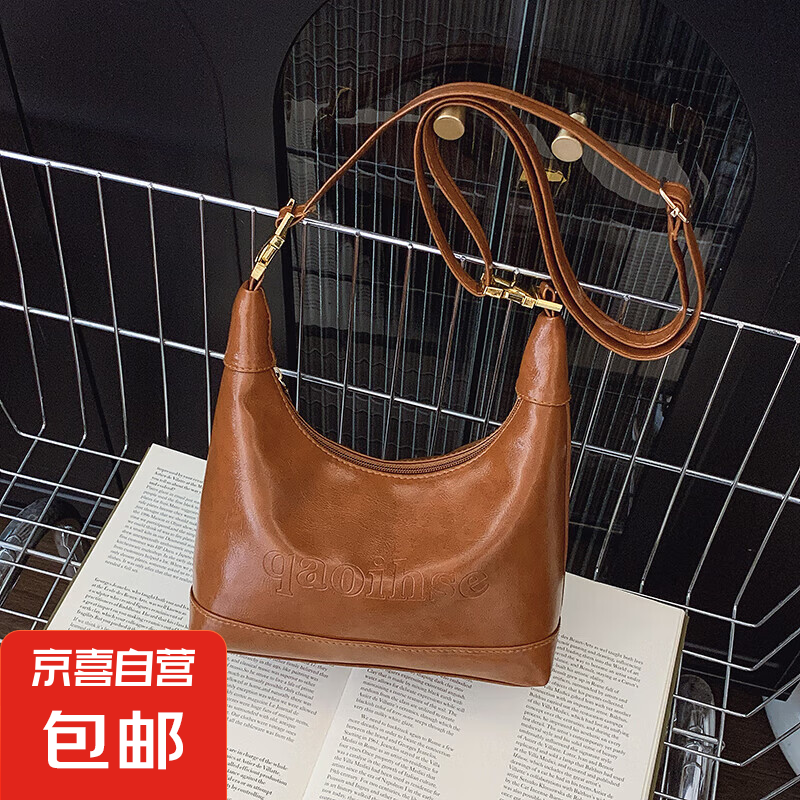 高級感美拉德手拎包包女式2025年早春新款流行時尚百搭單肩斜挎包 棕色