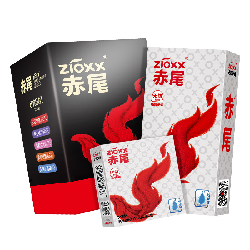赤尾 zioxx 玻尿酸安全套套裝 共40只（五合一*30只+無儲*10只）
