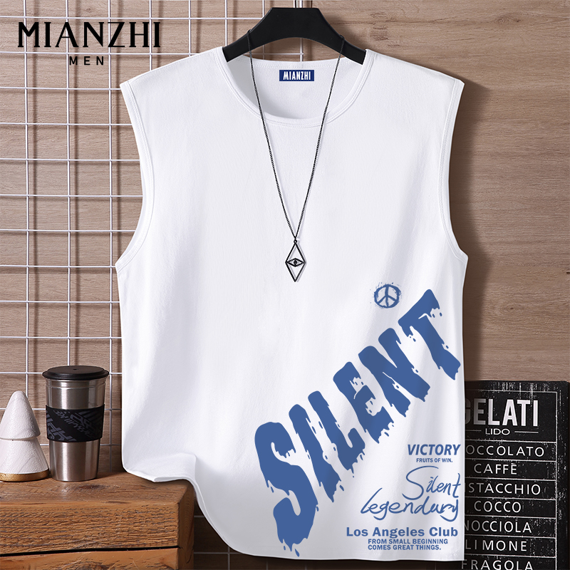 mianzhi 棉致 森馬集團棉致夏季背心男白色純棉無袖T恤青少年寬松砍袖運動坎肩