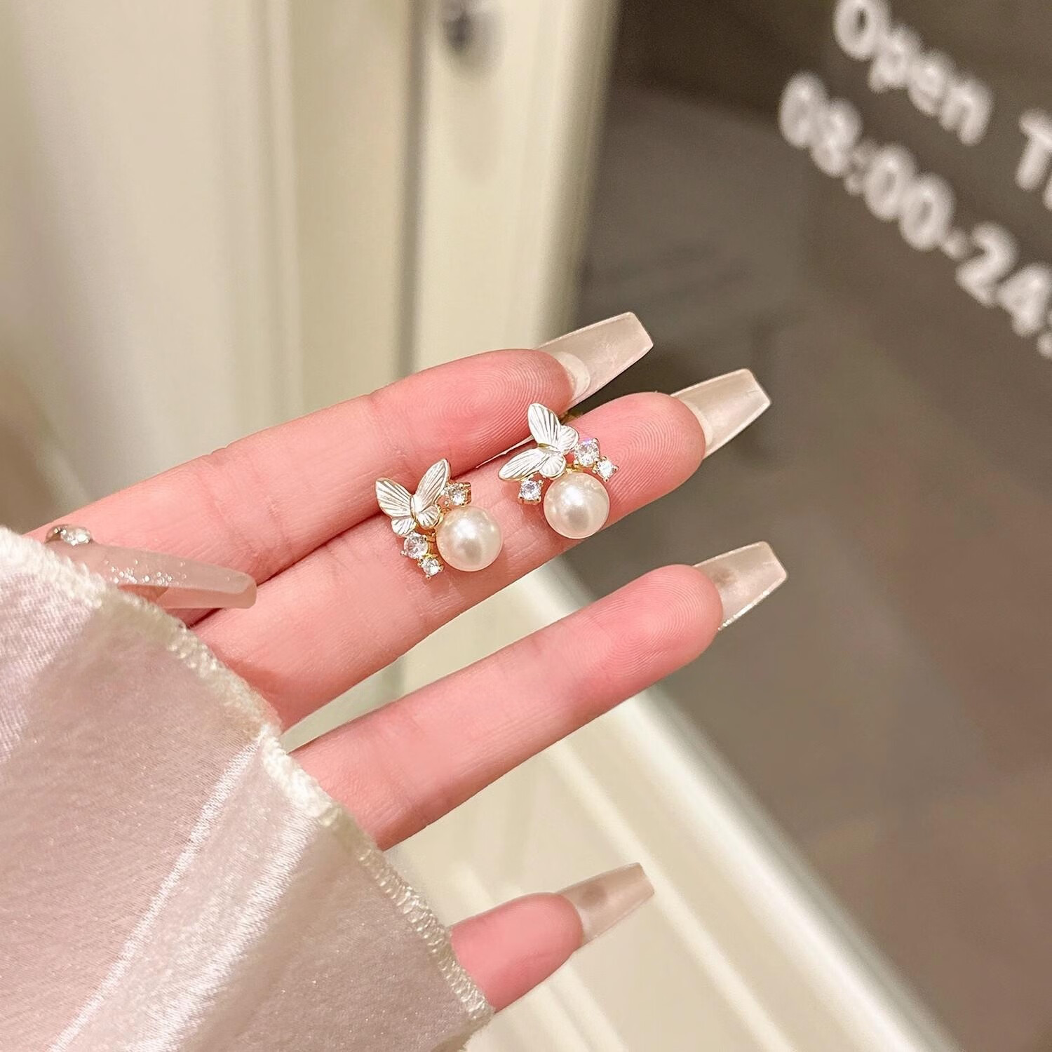 珥柒 超仙新中式蝴蝶珍珠耳釘女高級(jí)感小眾氣質(zhì)耳環(huán)簡約日常通勤耳 主圖款-銀針S1224
