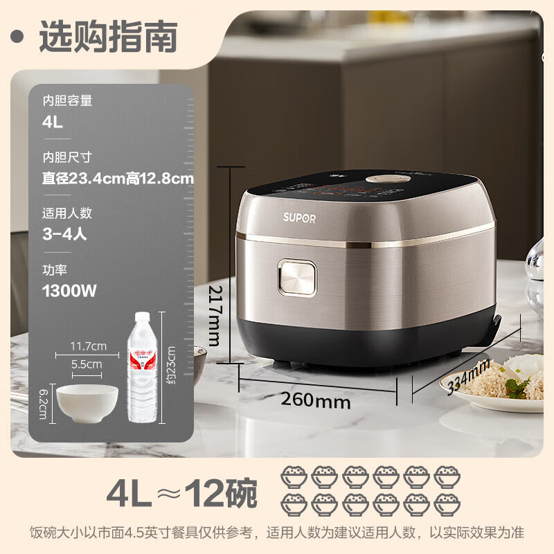 蘇泊爾 0涂層電飯煲無涂層IH電磁加熱 316L不銹鋼球釜快煮SF40HC2984 微坑防粘0涂層 4L