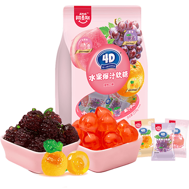 88VIP會(huì)員：amos 阿麥斯 4D水果夾心軟糖QQ糖228g