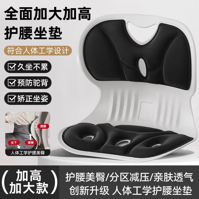 恬頃 德國護腰坐墊 矯正腰靠墊 人體工學(xué)護腰椅墊 黑色大號