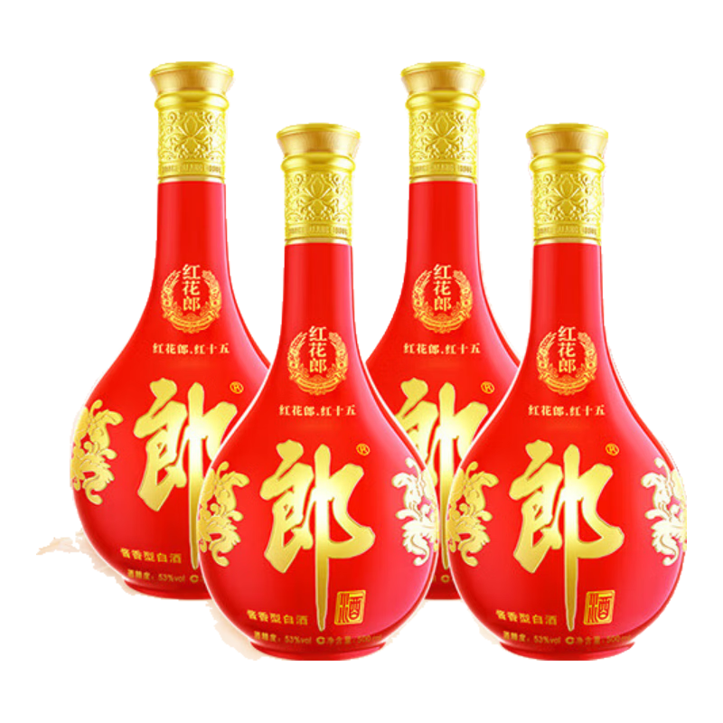 京東百億補(bǔ)貼、plus會(huì)員：郎酒紅花郎15 53度 醬香型 高度白酒 500ml *4 組合裝