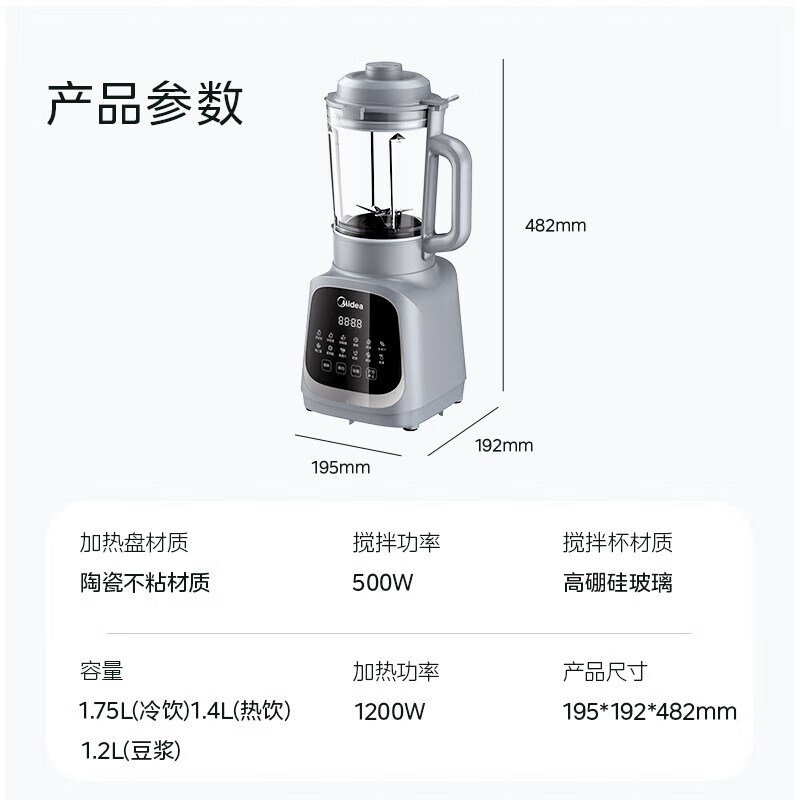 限地區：美的 破壁機 家用榨汁機 多功能輔食機 1.75L容量