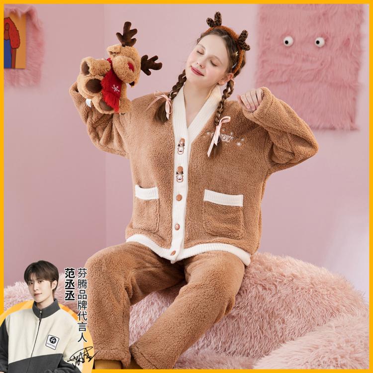 FENTENG 芬騰 冬季卡通長(zhǎng)袖女士家居服睡衣套裝女