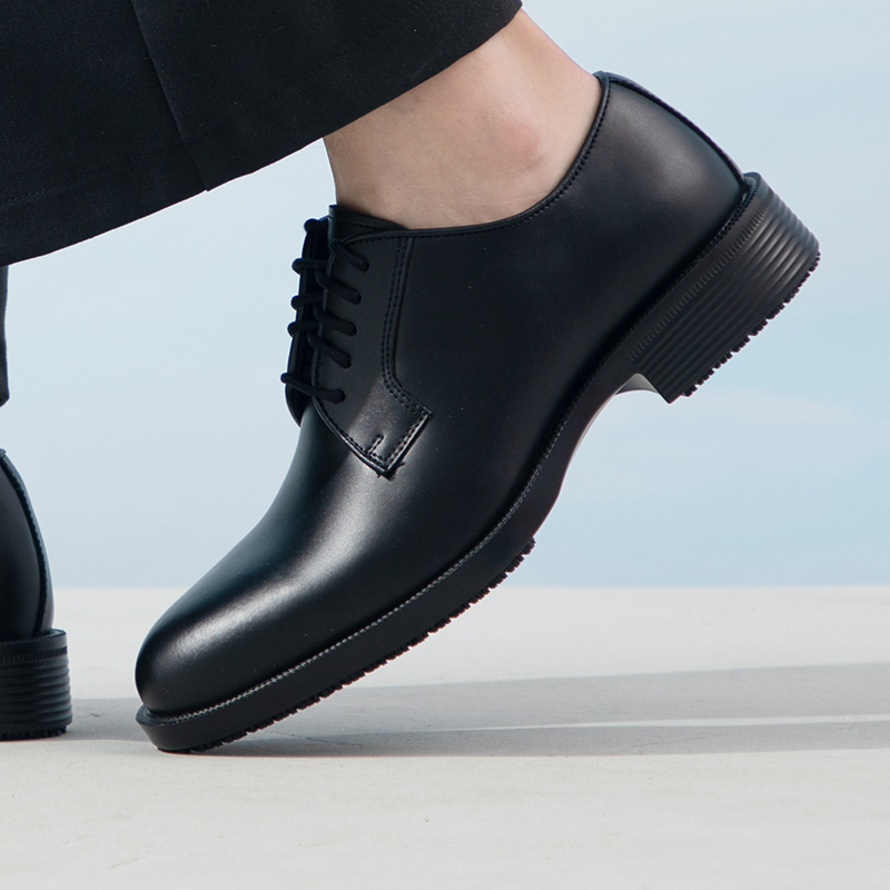 SKECHERS 斯凱奇 男鞋綁帶皮鞋德比鞋休閑鞋商務工作鞋200125-BLK