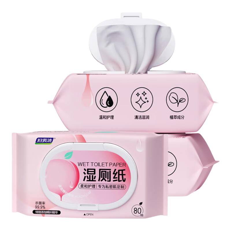 婦炎潔 可沖散濕紙巾 80抽*3包