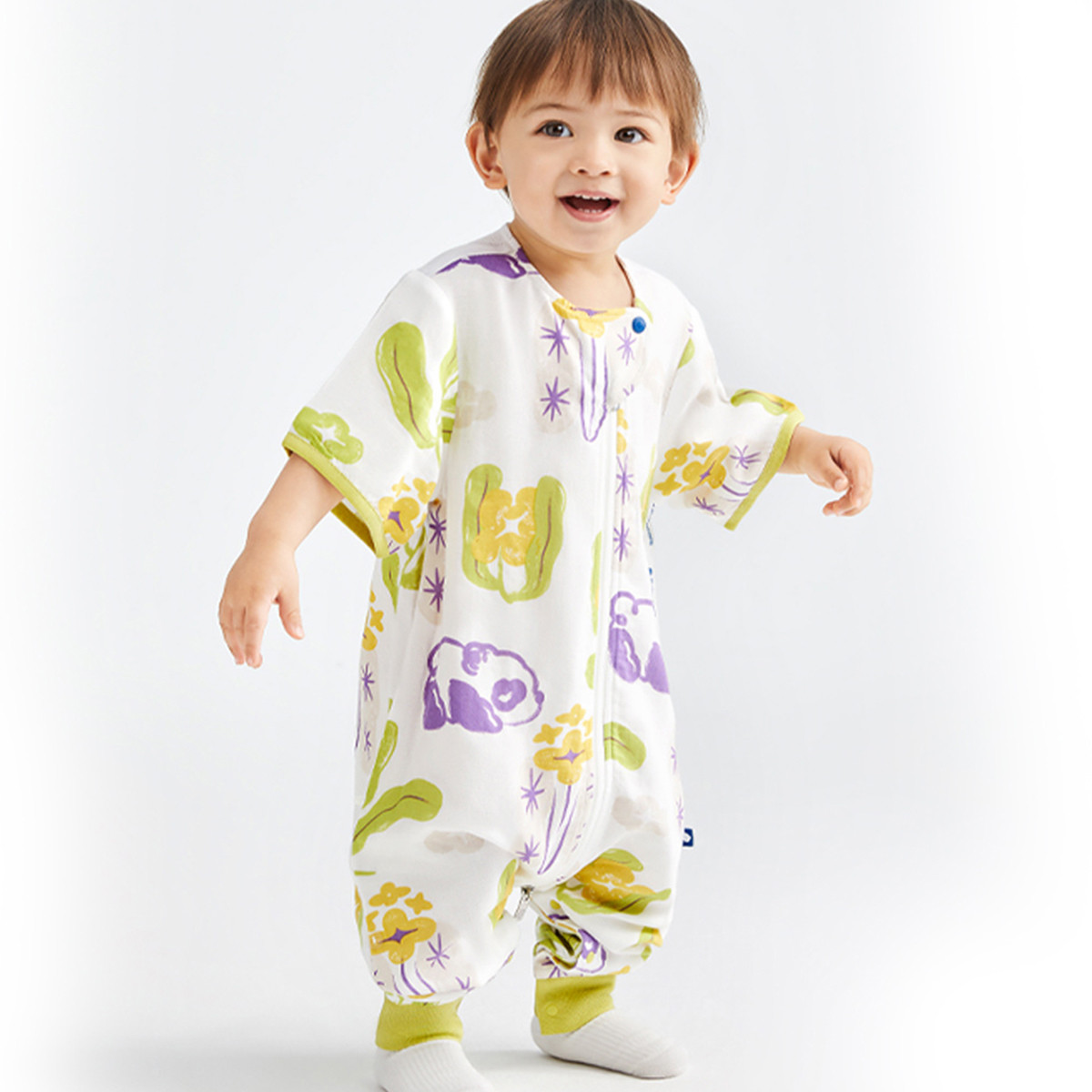 babycare 夏季速干透氣短袖分腿睡袋嬰幼兒童紗布薄款寶寶防踢被