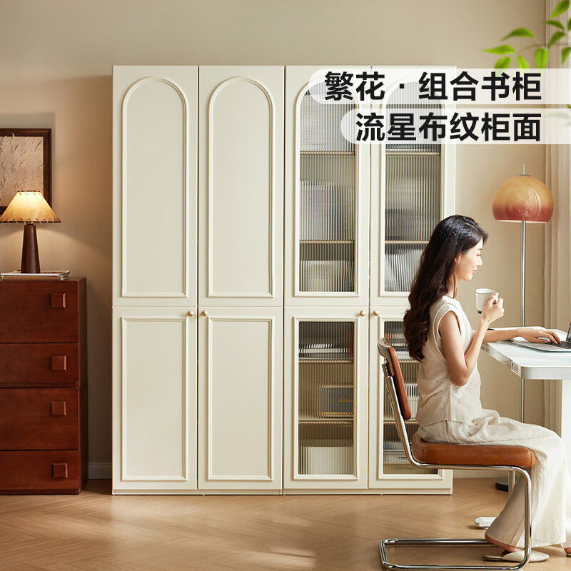 LINSY KIDS 林氏家居玻璃書柜儲物柜一體帶門吸塵器洞板置物玄關柜繁花系列 玻璃儲物柜+儲物柜+