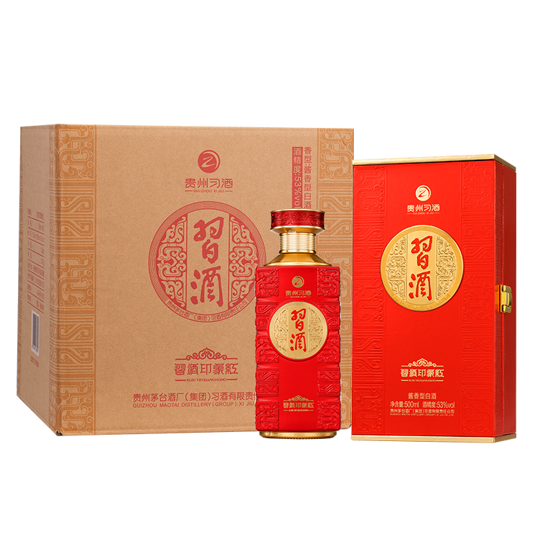 XIJIU 習酒 印象紅53度醬香型白酒500ml純糧酒 6瓶