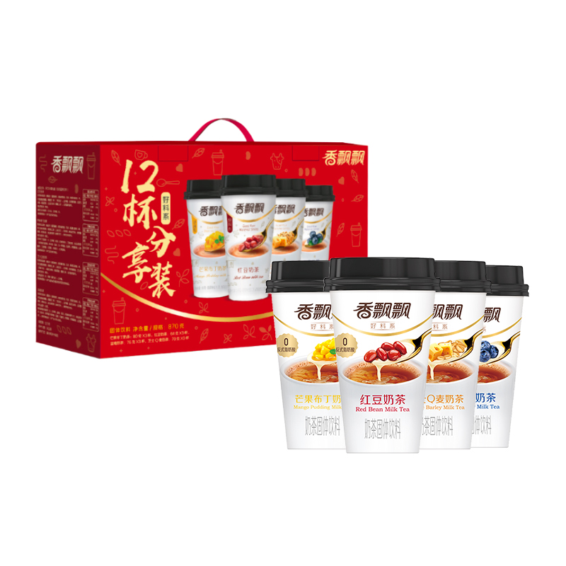 無印堂 XIANG PIAOA 香飄飄 好料奶茶 藍莓+紅豆組合 870g 12杯分享裝