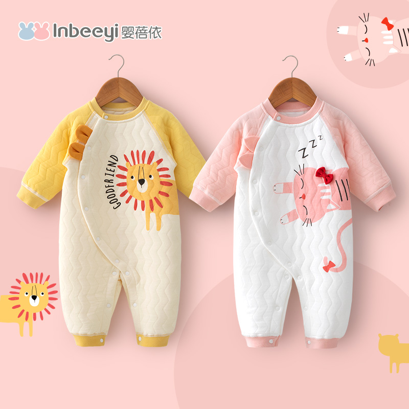 88VIP會員：嬰蓓依 yinbeeyi 嬰兒連體衣秋冬加厚女寶寶哈衣爬服新生兒衣服保暖夾棉卡通