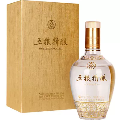 88VIP:五糧液股份五糧精釀金裝版52度500mlx1瓶濃香型白酒無禮品袋 五糧精釀金裝版