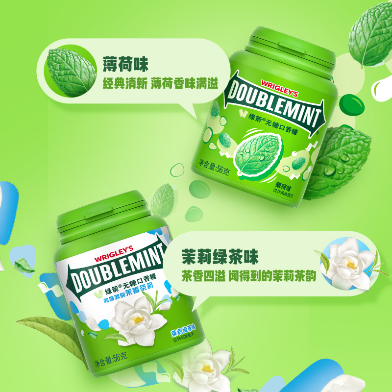 綠箭 WRIGLEY’S DOUBLEMINT 綠箭 口香糖 56g 40粒*6瓶 原味+綠茶味