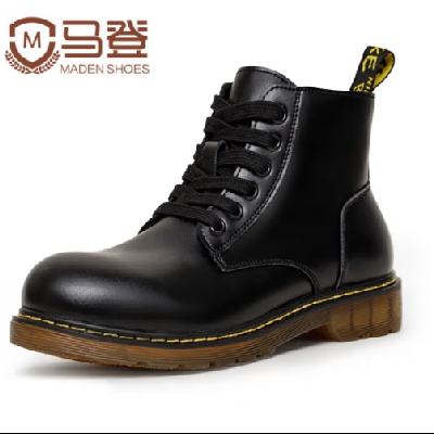 PLUS會員：MADEN 馬登 馬丁靴男秋冬高幫厚底工裝鞋 經典黑色（改良軟皮6孔）