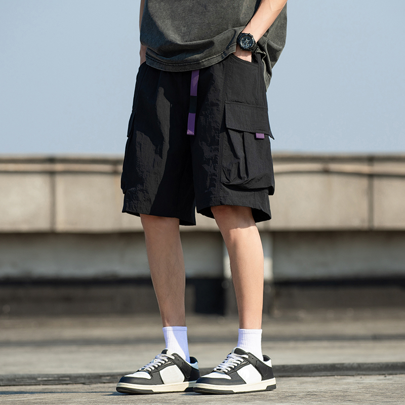 WARRIOR 回力 美式冰絲短褲男士夏季薄款2024新款工裝五分褲寬松休閑中褲子