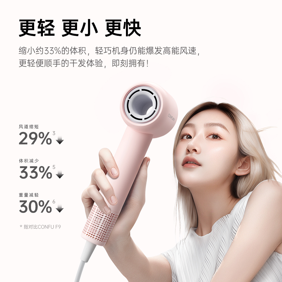 康夫 高速電吹風(fēng)機(jī)家用宿舍1000W小功率速干負(fù)離子護(hù)發(fā)便攜中空無葉吹風(fēng)筒F9 Air青春版白