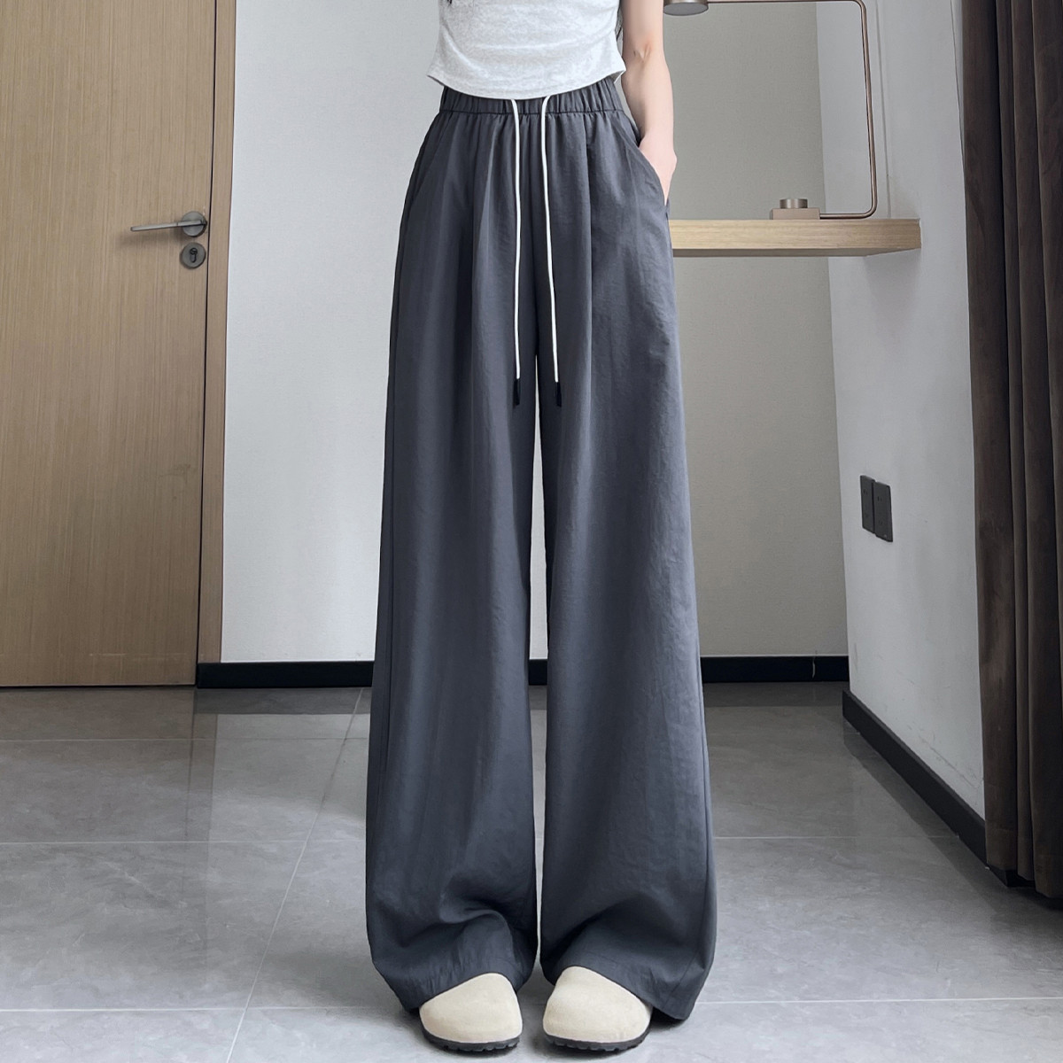 運(yùn)動(dòng) 山本 女士闊腿褲 春夏款薄款垂感高腰香蕉彎刀褲
