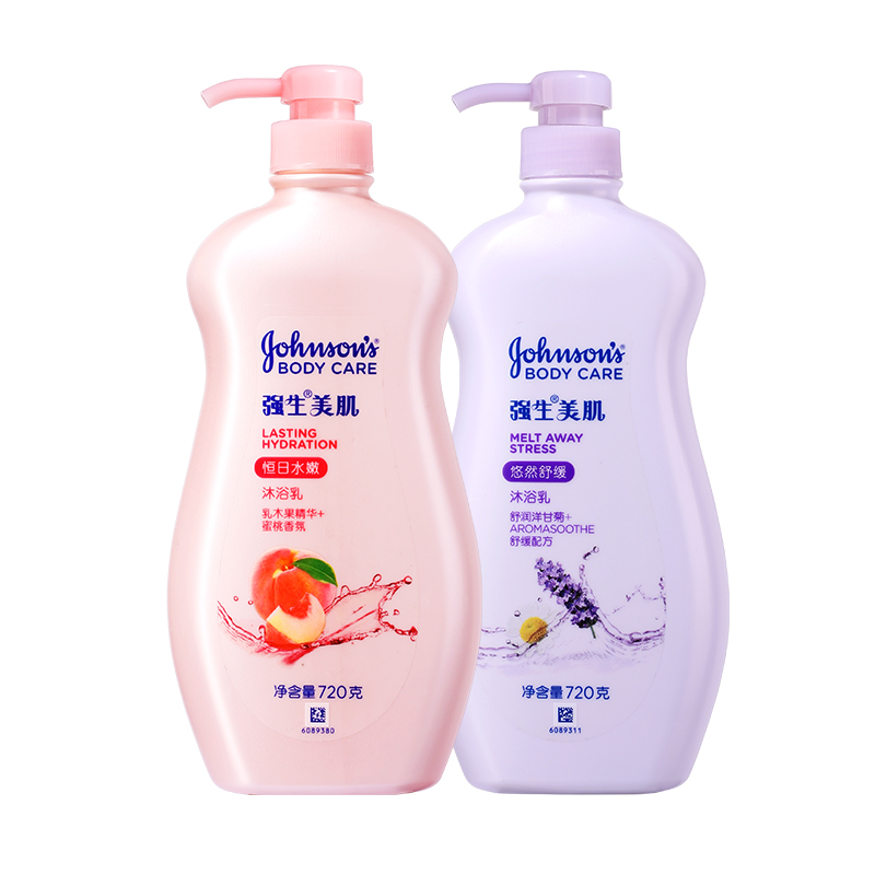 88VIP會員：Johnson's body care 強生美肌 水嫩舒緩沐浴露薰衣草蜜桃留香720g*2瓶溫和潔凈保濕套裝